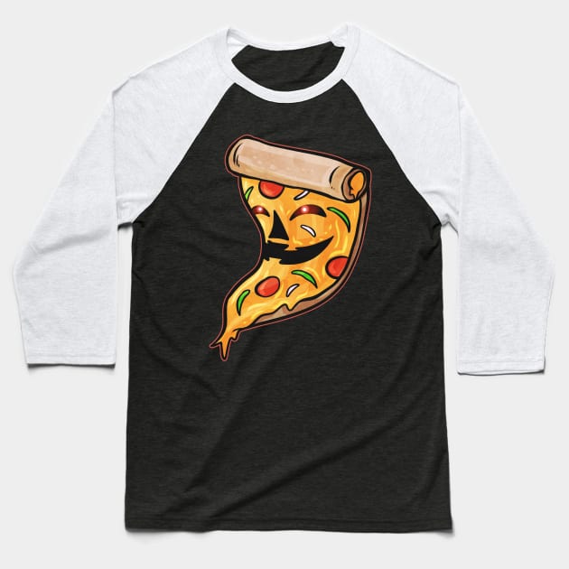 Evil Jack O Lantern Pizza Slice Halloween Baseball T-Shirt by SinBle